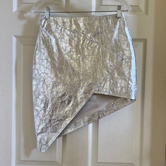 Zeynep Arcay Silver Asymmetric Crinkled-Leather Skirt US4 New With Tags - Picture 14 of 16